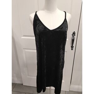 BOZZOLO Black Velvet Cami Dress Spaghetti Strap V Neck Midi Slip Dress Large